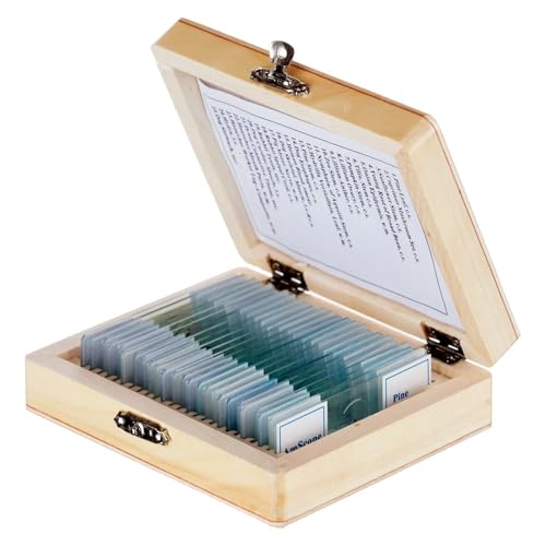 AmScope PS25 Prepared Microscope Slide Set for Basic Biological Science Education, 25 Slides, Includes Fitted Wooden Case, Brown - color: Brown