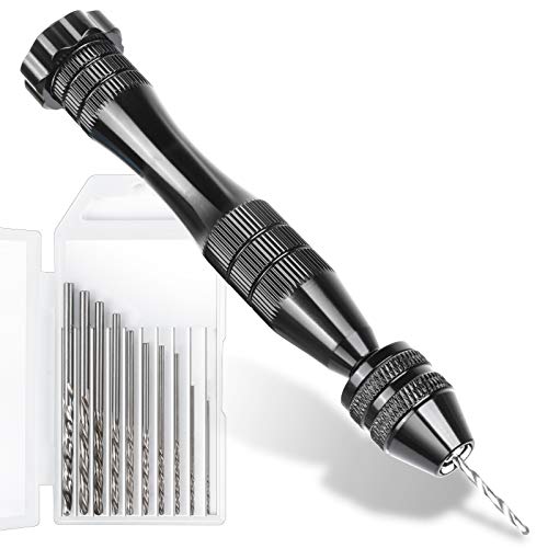 LEOBRO Hand Drill for Resin Molds, 12 cm Black Pin Vise with 10 PCS Steel Drill Bits (0.8-3mm), for Drilling Holes in Epoxy Resin, Polymer Clay, Wood, Making Jewelry Keychain Pendant - color: B-black