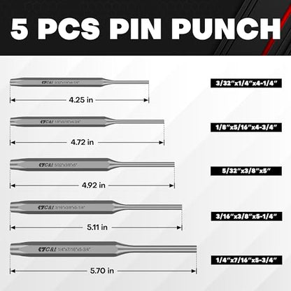 C&T 16-Piece Punch and Chisel Set with Storage Pouch, Including Taper Punch, Cold Chisels, Pin, Center Punch, Chrome Vanadium Steel - size: 16-Piece