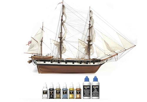 OcCre HMS Beagle 1:60 Scale Wooden Ship Model Construction Kit#12005 Adult Assembly Required (Model with OcCre Preimium Acrylic Paint Set) - color: Model with OcCre Preimium Acrylic Paint Set