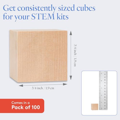 DIY Wooden Cubes 3/4-inch, Pack of 100 Small Blank Wooden Blocks, Unfinished Wood Blocks for Crafts, STEM, Dice, and Building Blocks for Stacking, by Woodpeckers - size: 3/4 inch