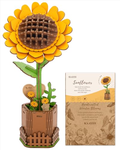 Kaayee 3D Wooden Flower Puzzles Sunflower, Wood Flowers Craft for Adults - color: Sunflower