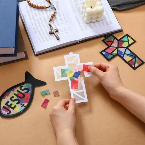 Sinload 24 Sets Religious Cross Fish Crafts Christian Suncatcher Kit - style: Fish,Cross