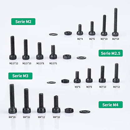 1305 PCS Metric Bolt Assortment M2 M2.5 M3 M4 12.9 Alloy Steel Hex Socket Head Cap Machine Screws Nuts and Washers,24 Sizes Bolts and Nuts Kit Black Zine Plated - size: black 1305pcs hex socket head cup screw