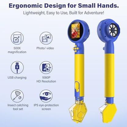 Microscope for Kids with Bug Catcher, 1080P HD Digital Handheld Portable Kids Microscope, 2 in 1 STEM Science Educational Learning Kit Christmas Birthday Gifts Toys for 3-15 Boys & Girls (Blue) - color: Bug Catcher & Microscope Kits Blue