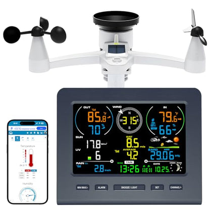 Urageuxy 7-in-1 Wireless Weather Station with Outdoor Sensor, WiFi Indoor Outdoor Weather Stations, Rain Gauge, Anemometer, Temperature, Humidity, UV, Barometric Pressure for Home Garden