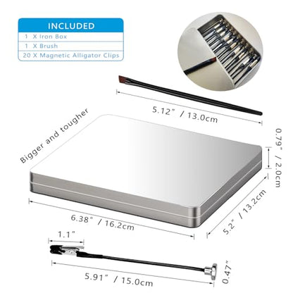 Magnetic Helping Hands for Soldering with 20 Flexible Magnetic Clips - All-in-One Steel Box Station with Brush, Ideal as a Model Painting Stand, Soldering, PCB, and Crafts (Silver) - color: Silver, size: L