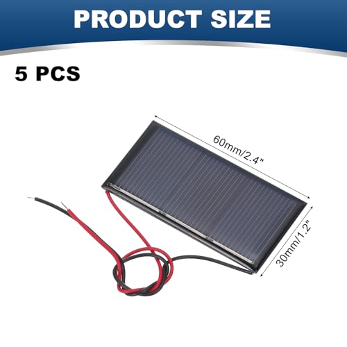 MECCANIXITY 5 Pcs 1.5V 0.24W 160mA Mini Solar Panels, Small Polycrystalline Solar Cell Panel with 2 Cable for DIY Electric Toy Materials Kits Charger, 60mm x 30mm - style: 1.5V 0.24W 160mA