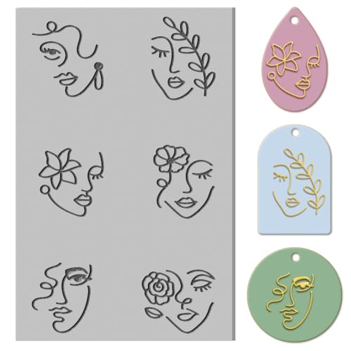 CHGCRAFT Floral Abstract Human Face Clay Texture Mat Clay Face Modeling Pattern Pad Texture Sheets for Polymer Clay Making Earrings Jewelry, 4x2.6inch - style: Floral Abstract Human Face