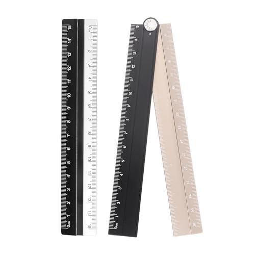 HARFINGTON Folding and Straight Ruler Kit 30/15cm Metric Aluminum Alloy Plastic Protractor Foldable Angle Ruler for Home Classroom Office, Black-Gold - color: Black-Gold