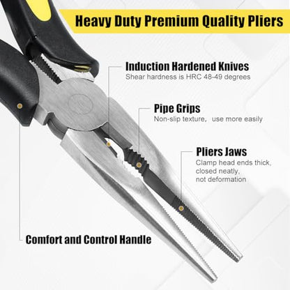Long Needle Nose Pliers-8’’Soft Grip with Wire Cutter for Home,2pcs - size: Two-8in