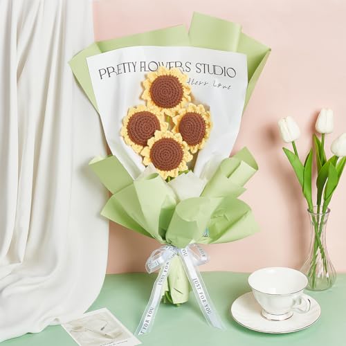 INFUNLY 10 pcs Sunflower Crochet Kits for Beginners Complete Flower Crochet Kits for Adults Starters with Instruction and Video Tutorials Crochet Kit Gift for Mother's Day Wedding Birthday - style: Sunflowers