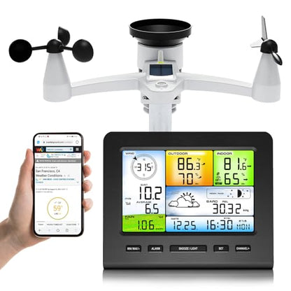 Urageuxy WiFi Weather Station Wireless Indoor Outdoor for Home Garden, Smart Weather Stations with Rain Gauge, Wind Speed/Direction, Moon Phase, Barometer, Temperature/Humidity Alert for Farm