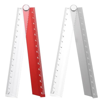 HARFINGTON 2pcs Folding Straight Ruler 30cm Metric Aluminum Alloy Protractor Foldable Angle Ruler Geometric Measuring Tool for Architects Artists Office, Red/Gray - color: Red/Gray