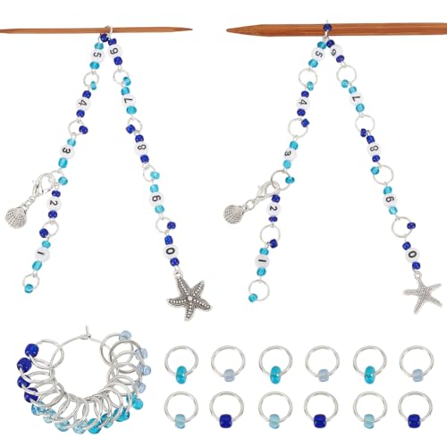 AHANDMAKER 2 Sets Row Counter Chains Set Number 0~9 Knitting with Alloy Pendants Number Beads Acrylic Stitch Markers for Knitting Crochet Tracking Project Progress