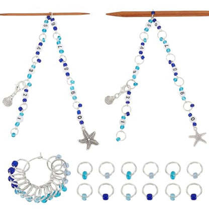 AHANDMAKER 2 Sets Row Counter Chains Set Number 0~9 Knitting with Alloy Pendants Number Beads Acrylic Stitch Markers for Knitting Crochet Tracking Project Progress