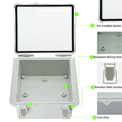 Zulkit Junction Box ABS Plastic Dustproof Waterproof IP67 Electrical Boxes Hinged Shell Outdoor Universal Project Enclosure Grey Clear Cover, Stainless Steel Buckles 5.9 x 5.9 x 3.5 inch - size: 5.9"x5.9"x3.5" TC k