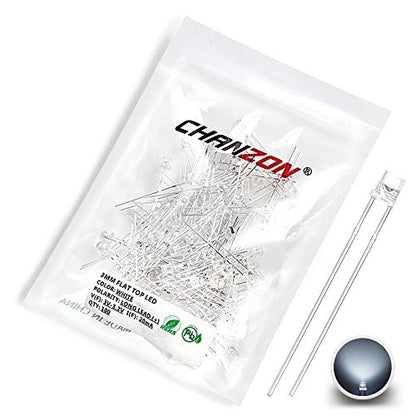 CHANZON 100 pcs 3mm White LED Diode Lights (DC 3V 20mA) - color: A) White (100pcs)