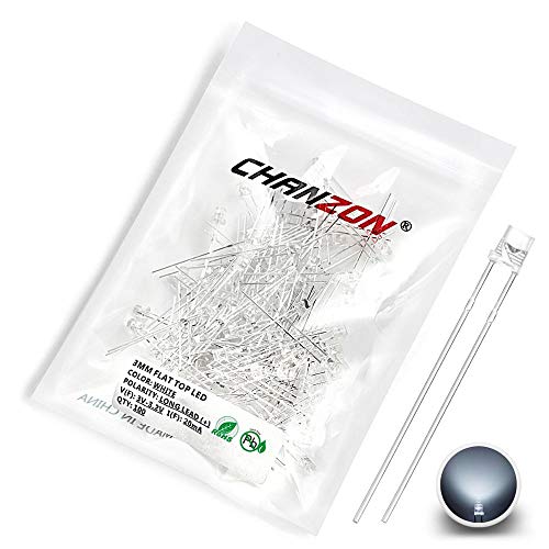 CHANZON 100 pcs 3mm White LED Diode Lights (DC 3V 20mA) - color: A) White (100pcs)