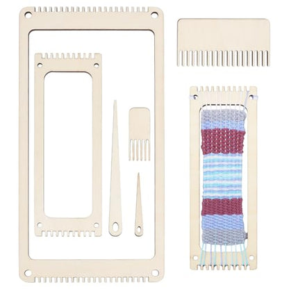 NBEADS 6 Sets Wood Weaving Loom Kit, Bookmark Weaving Loom with Weaving Comb and Weaving Crochet Needle Knitting Loom Tools for Adult Beginners Weaving and Weaving Lovers