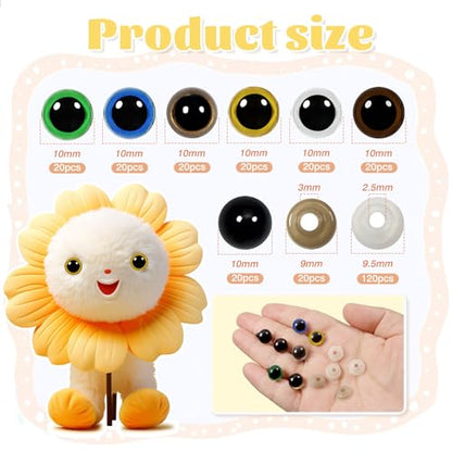 TOAOB 140pcs 10mm Colorful Plastic Safety Eyes Craft Eyes with Washers for Stuffed Animals Amigurumis Crochet Bears Dolls Making - size: 10mm