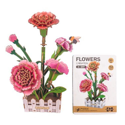Evankin 3D Wooden Carnation Puzzle Kit, DIY Bouquet Model - color: Carnation
