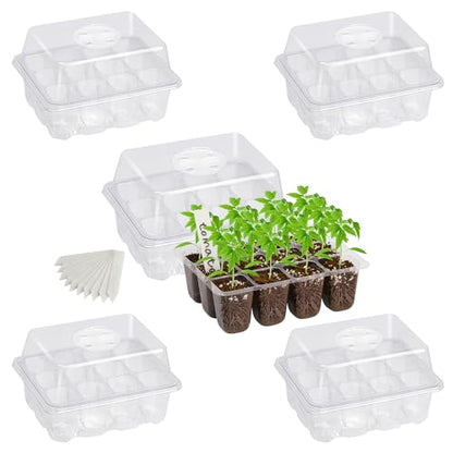 Bonviee 5-Pack Seed Starter Trays, Humidity Dome, Base, 12-Cell Tray, Clear - color: Clear, size: 5 Packs