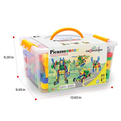 PicassoTiles 201pc STEM Learning Block Construction Kit with Power Drill and Clickable Ratchet Educational Engineering Toy Set Kids Age 3 Plus Preschool Activity Creative Play with Idea Book PTN201 - color: 201pcs Transformation