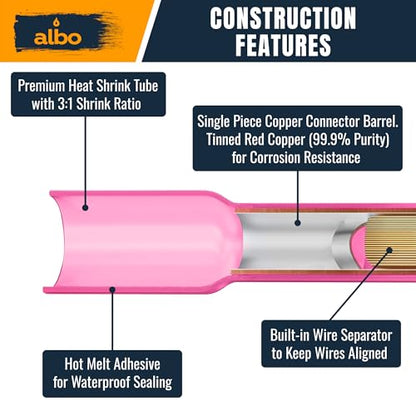 ALBO Heat Shrink Crimp Connectors (Butt 500Pcs Red 22-16 AWG) - color: Butt 500Pcs Red 22-16 AWG