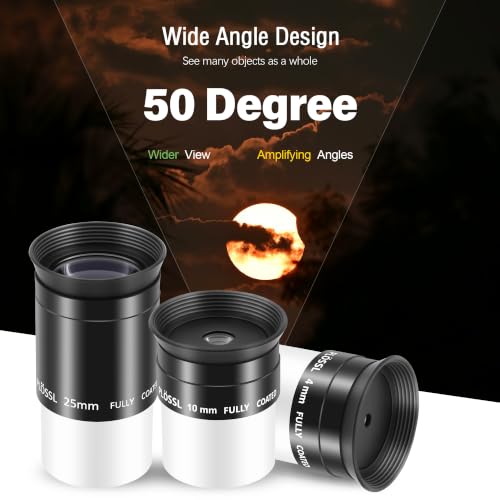 Astromania Eyepiece Set with 4 10 25mm Plossl Eyepieces & Barlow Lens 2X - size: 4/10/25mm/2X Barlow Lens