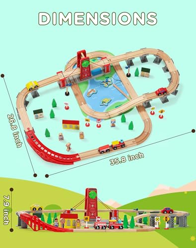 SainSmart Jr. Wooden Train Set for Toddler, Double-Side Wood Train Track with 4 Trains Fits Brio, Thomas, Melissa and Doug, Toy Railway Kit for Kids Ages 3+ - style: Classic or Traditional