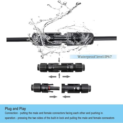 100PCS/50 Pairs Solar Connectors M-C-4 Male/Female IP67 Waterproof Solar Panel Cable Connectors with 2 PCS Spanners - color: 50pair MC4+1pair Spanner