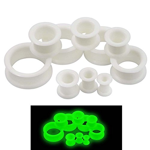 Oyaface 20 PCS Piercing Tunnel Set Soft/Hard Silicone Flesh Ear Plugs 2g-25mm Flexible Ear Stretching Gauge Expander - color: Glow in Dark