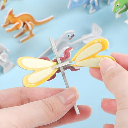 CCINEE 100 Pcs Educational 3D Cartoon Puzzle Toys for Kids,3D Animal Dinosaur Airplane Insect Learning Educational Montessori Toys Paper Puzzle Game for DIY Crafts Birthday Gifts