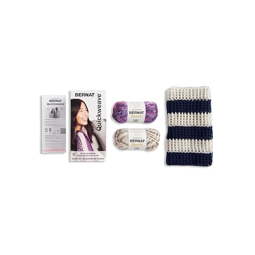 Bernat QuickWeave - 1 Pack of 120 Yards/4.9 oz Purple Tartan Yarn, 80% Acrylic, 20% Wool, Grid 85% Acrylic, 15% Polyester, Needle 100% Plastic - color: Purple Tartan