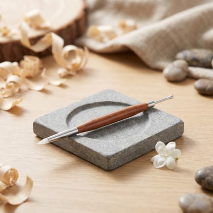 YUXIANLB 2pcs Nail Art Sculpture Pen, Dual-ended Tipped Sandalwood Handle 3D Gel Picker Silicone Tipped Metal Builder Dotting Tool Set Art Design for Carving Drawing Shaping Effect Home DIY Salon
