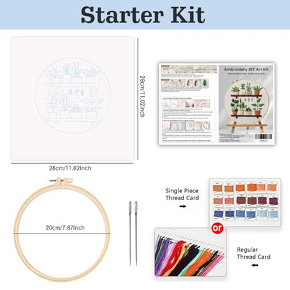 JOZYSH Full Range Embroidery Kit for Adult, Green Plant Pattern Embroidery Kit for Beginners Include Embroidery Cloth Hoops Threads for Craft Lover Hand Stitch with Embroidery Skill Techniques - color: Green plants