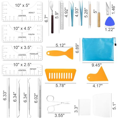 42pcs Vinyl Weeding Tools with T-Shirt Ruler Guide, Craft Tools Set for DIY Heat Transfer Printing, Weeding Vinyl, Scrapbooking, Lettering, Cutting, Splicing.