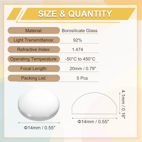 PATIKIL 5 Pack Convex Lens, 14mm OD 20mm Focal Length Optical Lenses - size: 14mm OD x 4.1mm H x 20mm Focal L
