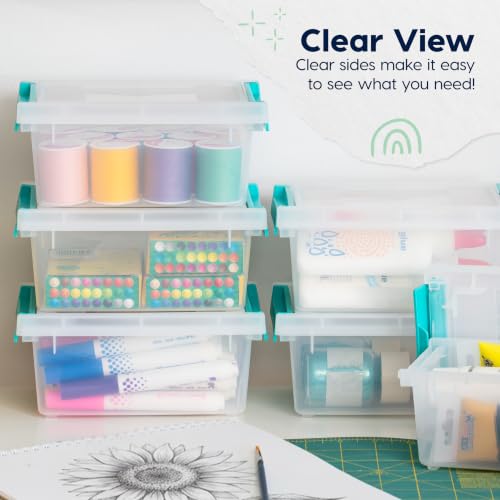 IRIS USA Storage Bins with Lids |Made in USA| 1 Qt - (6-Pack) - Clear - color: Clear/Seafoam Blue, size: 1 Qt. - 6 Pack