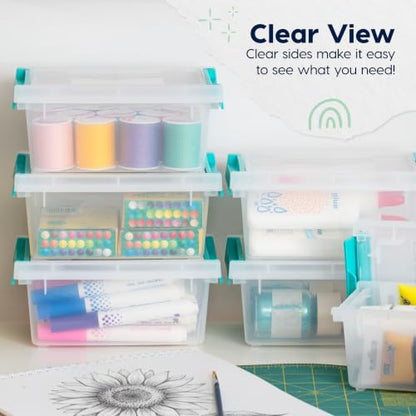 IRIS USA Storage Bins with Lids |Made in USA| 1 Qt - (6-Pack) - Clear - color: Clear/Seafoam Blue, size: 1 Qt. - 6 Pack