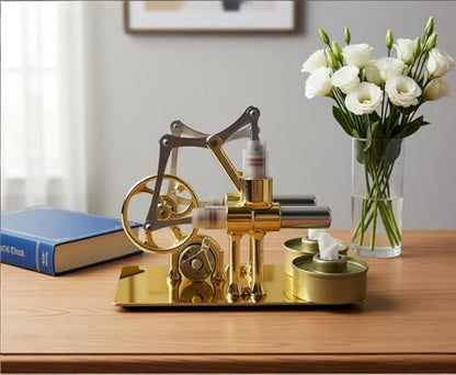 MagicTech Hot Air Stirling Engine Double Cylinder Electricity Power Metal Physics Assembly Model Golden JY38 - size: 6.3 x 3.43 x 4.6 Inch