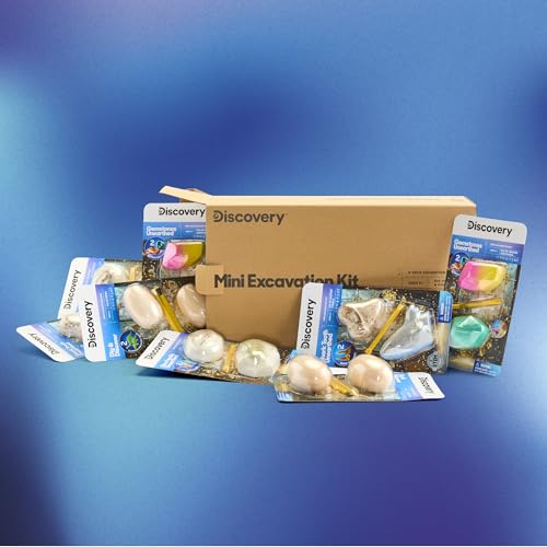 Discovery Mini Excavation Kit 8-Pack, STEM Science Dig Kit with 16 Hidden Discoveries, Genuine Gemstones, Shark Teeth, Dinosaur Fossils & Glow Dinosaur Figures, Dig & Discover Toy for Kids Ages 6+