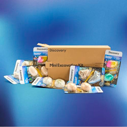 Discovery Mini Excavation Kit 8-Pack, STEM Science Dig Kit with 16 Hidden Discoveries, Genuine Gemstones, Shark Teeth, Dinosaur Fossils & Glow Dinosaur Figures, Dig & Discover Toy for Kids Ages 6+