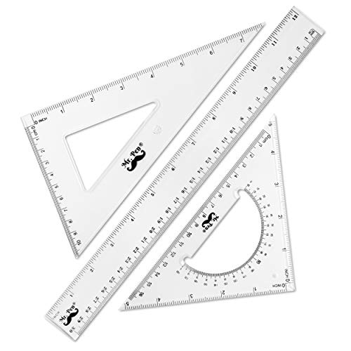 Mr. Pen Triangle Ruler, Protractor, Math Set - 3 Pack, Square Ruler - size: 12" Ruler, Triangle Ruler 7"&5"