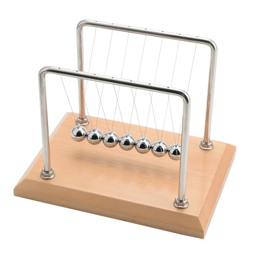 CERROPI Large Newtons Cradle Pendulum with 7 Balls, Physics Perpetual Motion Desk Toys for Office, Calm Down Fidgets, 50+ Sec Swingtime (Beech Base)