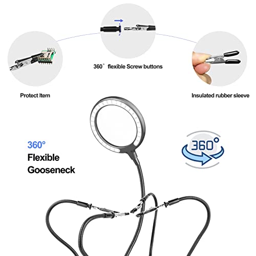 XYK Helping Hands Soldering Station with 3X Magnifying Glass with light, 4 Flexible Helping Hand Arms Magnifier and Third Hand Soldering Tool for Electronic Repair Soldering Jewelry Crafts - size: Medium