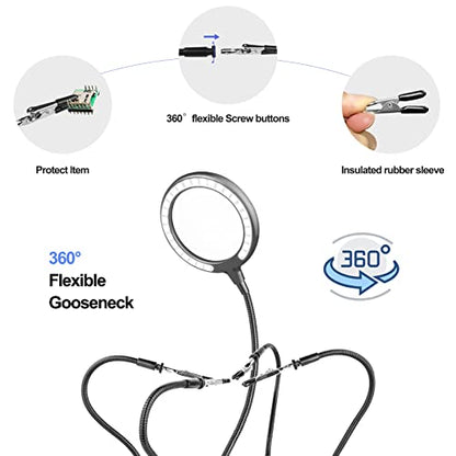 XYK Helping Hands Soldering Station with 3X Magnifying Glass with light, 4 Flexible Helping Hand Arms Magnifier and Third Hand Soldering Tool for Electronic Repair Soldering Jewelry Crafts - size: Medium