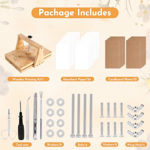 NIUGRECF 1Set Large Wooden Flower Press Kit - Even Pressure Flowers Pressed DIY Arts Set for Making Dried Flower/Plant（11in*7in）