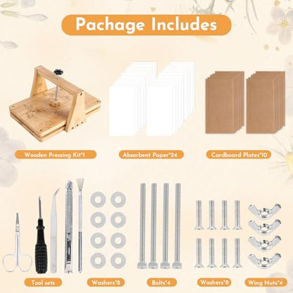 NIUGRECF 1Set Large Wooden Flower Press Kit - Even Pressure Flowers Pressed DIY Arts Set for Making Dried Flower/Plant（11in*7in）